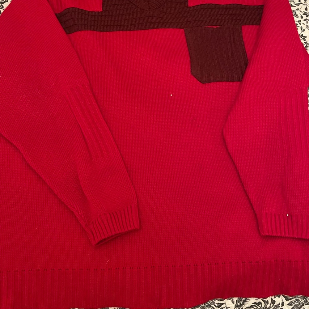 FUBU V-Neck Sweater in Red and Brown